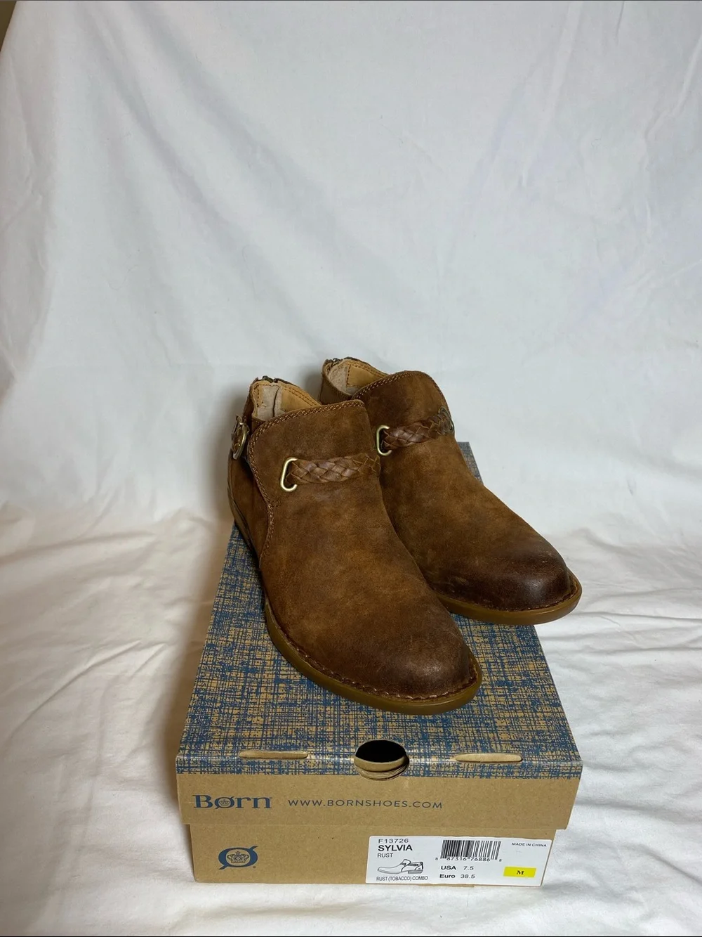 Born Sylvia Women’s Rust (Tobacco) Distressed Suede Ankle Boots - size 7.5 NWT - Picture 11 of 12